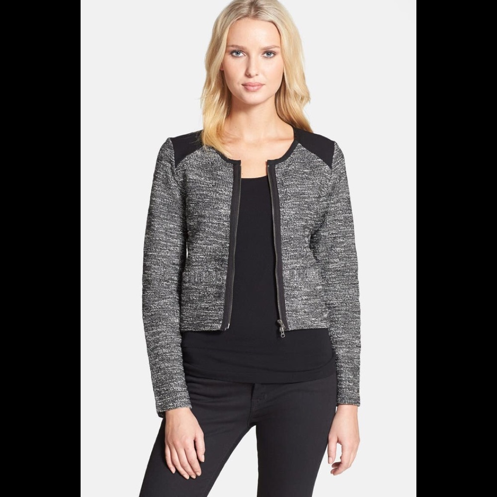Eileen Fisher Collarless Tweed crop jacket XS